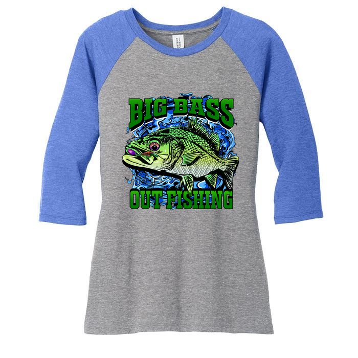 Big Bass Out Fishing Women's Tri-Blend 3/4-Sleeve Raglan Shirt