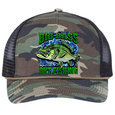 Big Bass Out Fishing Retro Rope Trucker Hat Cap