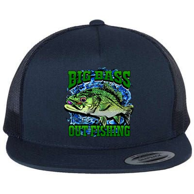 Big Bass Out Fishing Flat Bill Trucker Hat