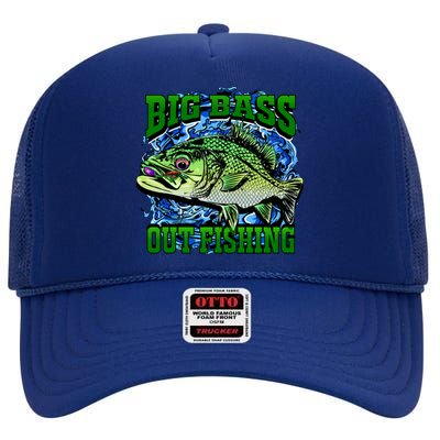 Big Bass Out Fishing High Crown Mesh Back Trucker Hat