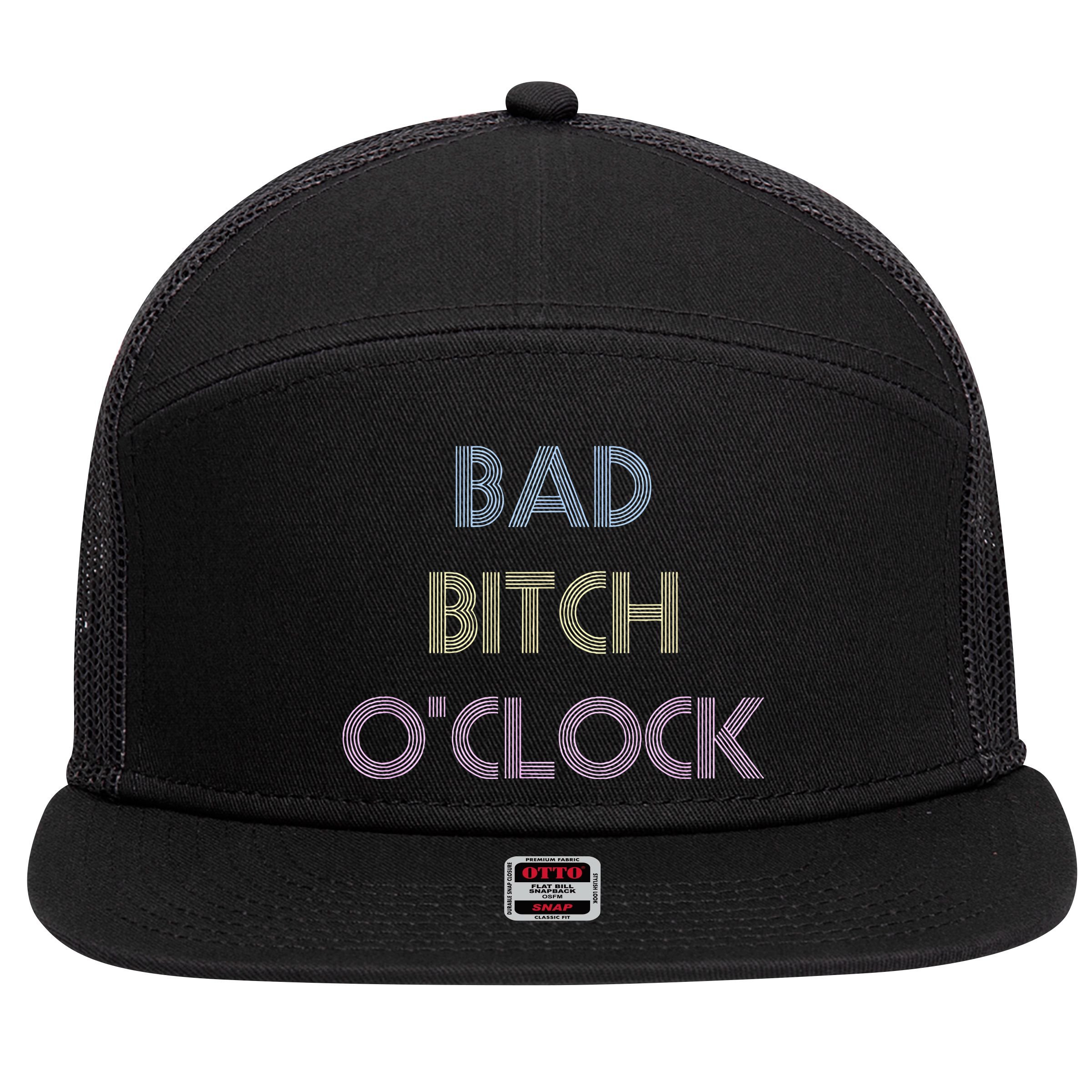 Bad Bitch OClock Funny Black Queen 7 Panel Mesh Trucker Snapback Hat