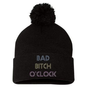 Bad Bitch OClock Funny Black Queen Pom Pom 12in Knit Beanie