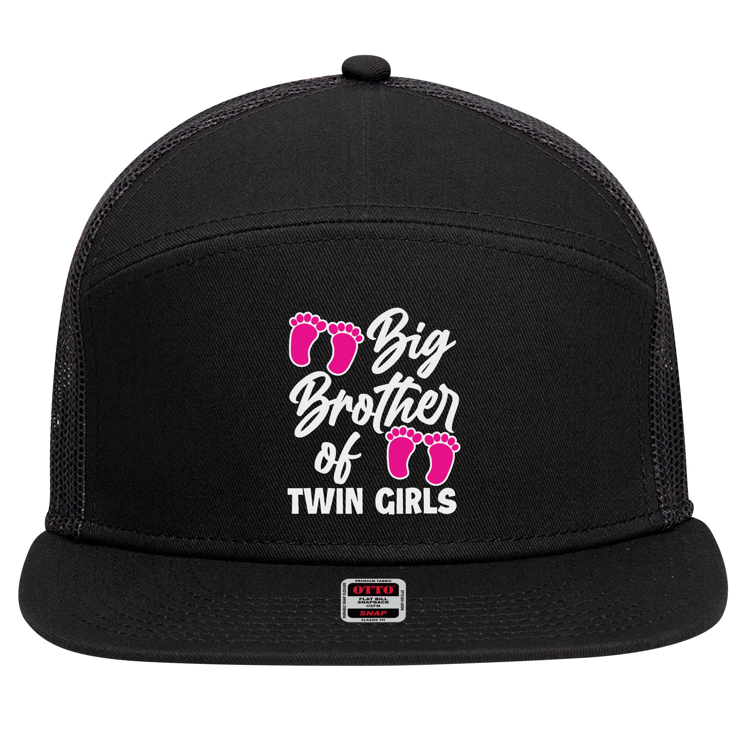 Big Brother Of Twin New Brother Sibling Funny Twins 7 Panel Mesh Trucker Snapback Hat