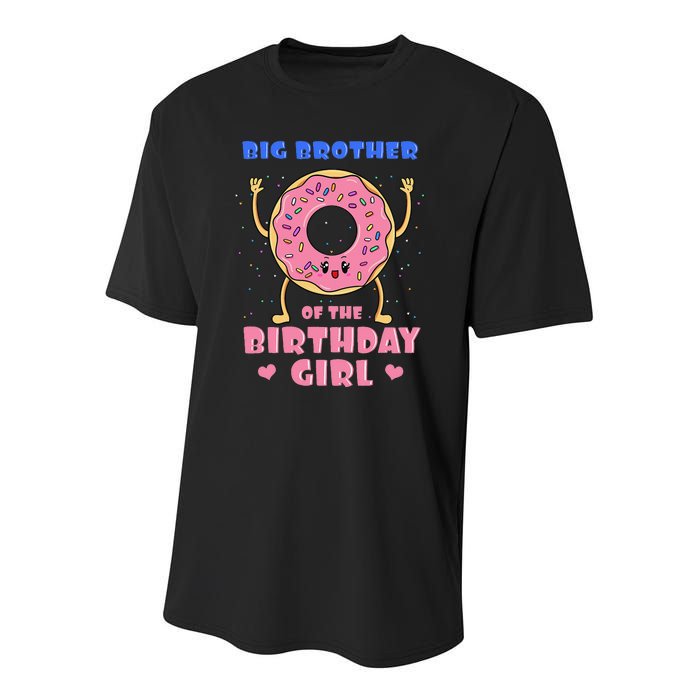 Big Brother Of The Birthday Donut Bday Party Bro Sib Youth Performance Sprint T-Shirt