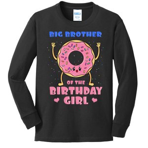 Big Brother Of The Birthday Donut Bday Party Bro Sib Kids Long Sleeve Shirt