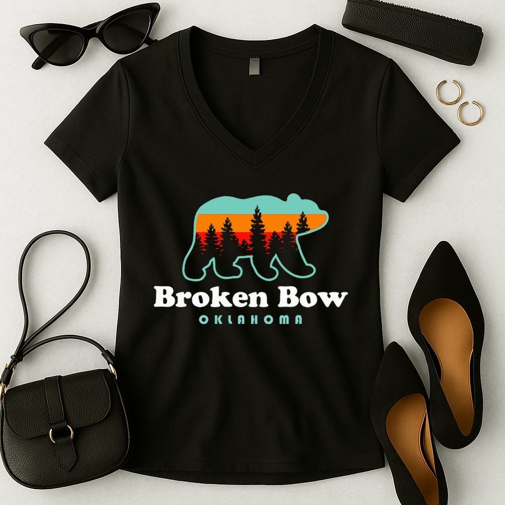 Broken Bow Oklahoma Lake Outdoors Bear Women's V-Neck T-Shirt