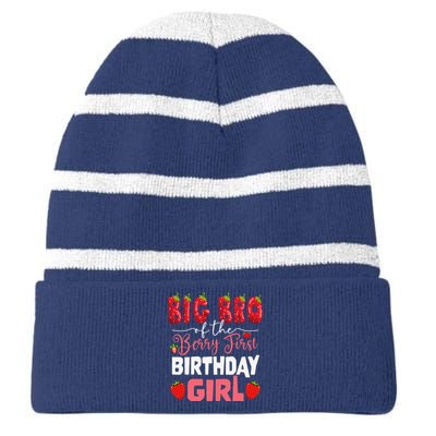 Big Bro Of The Berry First Bday Of Girl Strawberry Brother Striped Beanie with Solid Band