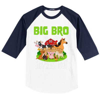 Big Bro Of The Birthday Boy Brother Bday Farm Family Party Baseball Sleeve Shirt