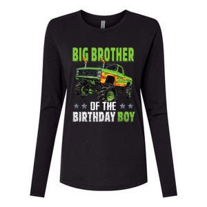 Big Brother Of Birthday Boy Monster Truck Family Matching Womens Cotton Relaxed Long Sleeve T-Shirt