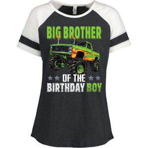 Big Brother Of Birthday Boy Monster Truck Family Matching Enza Ladies Jersey Colorblock Tee