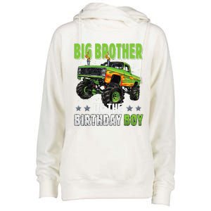 Big Brother Of Birthday Boy Monster Truck Family Matching Womens Funnel Neck Pullover Hood