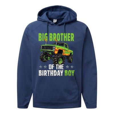 Big Brother Of Birthday Boy Monster Truck Family Matching Performance Fleece Hoodie