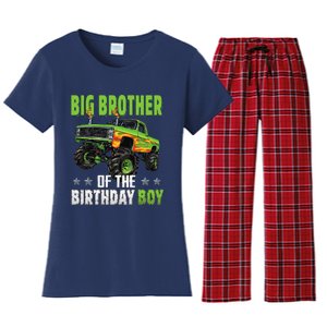 Big Brother Of Birthday Boy Monster Truck Family Matching Women's Flannel Pajama Set