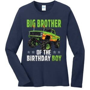 Big Brother Of Birthday Boy Monster Truck Family Matching Ladies Long Sleeve Shirt