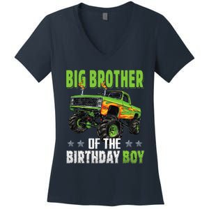 Big Brother Of Birthday Boy Monster Truck Family Matching Women's V-Neck T-Shirt