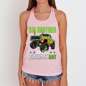 Big Brother Of Birthday Boy Monster Truck Family Matching Women's Knotted Racerback Tank