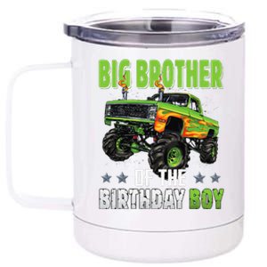 Big Brother Of Birthday Boy Monster Truck Family Matching 12 oz Stainless Steel Tumbler Cup