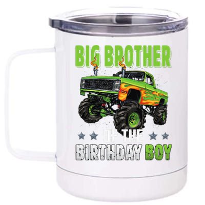 Big Brother Of Birthday Boy Monster Truck Family Matching 12 oz Stainless Steel Tumbler Cup