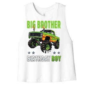 Big Brother Of Birthday Boy Monster Truck Family Matching Women's Racerback Cropped Tank