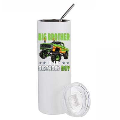 Big Brother Of Birthday Boy Monster Truck Family Matching Stainless Steel Tumbler