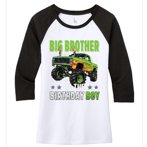 Big Brother Of Birthday Boy Monster Truck Family Matching Women's Tri-Blend 3/4-Sleeve Raglan Shirt