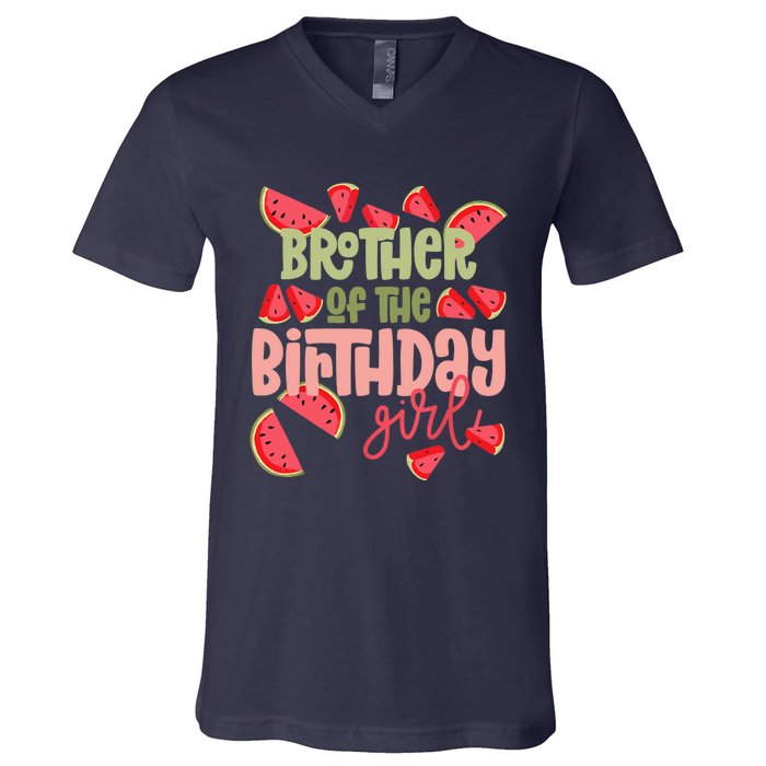 Brother Birthday One in a Melon Watermelon Birthday Girl V-Neck T-Shirt