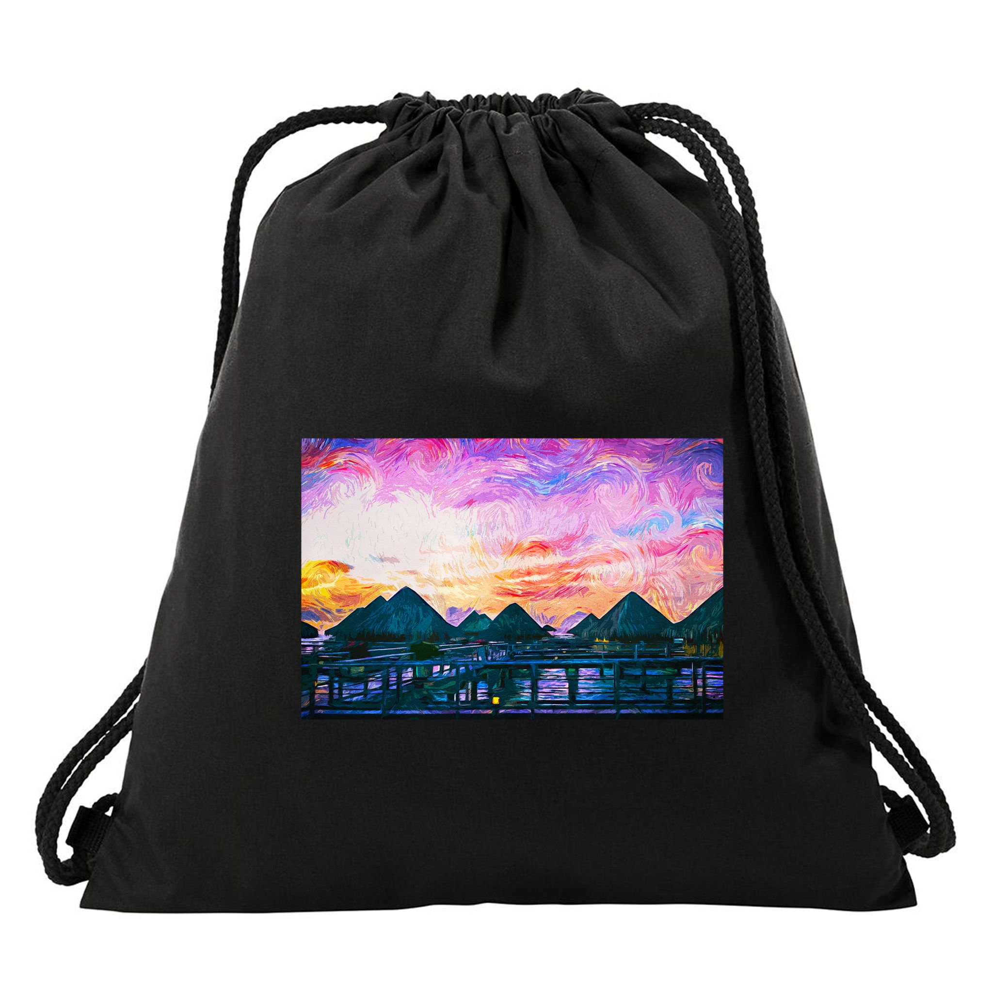 Bora Bora Oceania Oil Paint Drawstring Bag