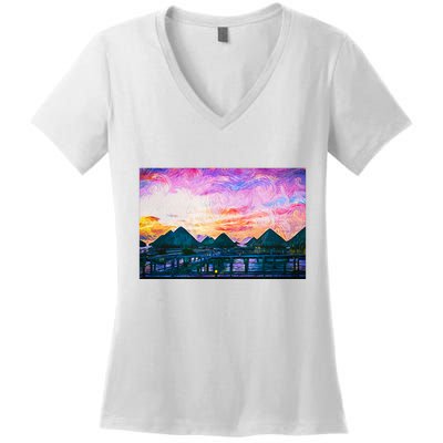 Bora Bora Oceania Oil Paint Women's V-Neck T-Shirt