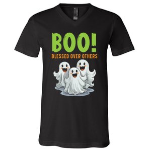 Boo Blessed Over Others Halloween Jesus V-Neck T-Shirt