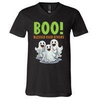 Boo Blessed Over Others Halloween Jesus V-Neck T-Shirt