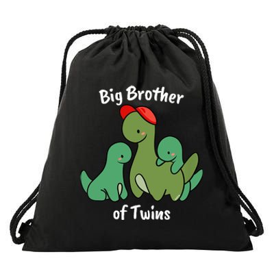 Big Brother of Twins Cute Dinosaur Siblings Drawstring Bag