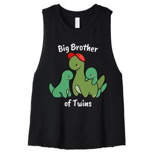 Big Brother of Twins Cute Dinosaur Siblings Women's Racerback Cropped Tank