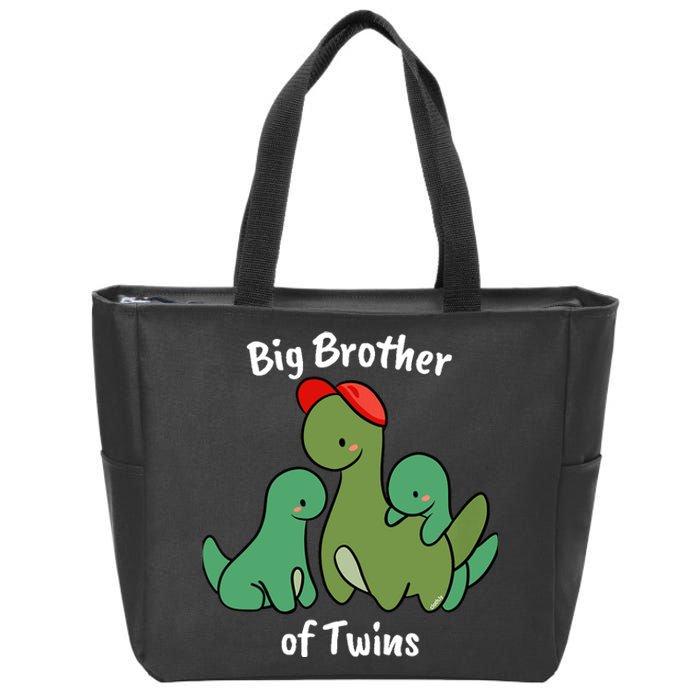 Big Brother of Twins Cute Dinosaur Siblings Zip Tote Bag