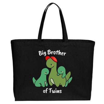 Big Brother of Twins Cute Dinosaur Siblings Cotton Canvas Jumbo Tote