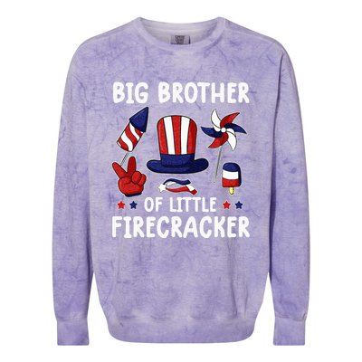 Big Brother Of The Little Firecracker 4th Of July Matching Colorblast Crewneck Sweatshirt