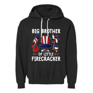 Big Brother Of The Little Firecracker 4th Of July Matching Garment-Dyed Fleece Hoodie