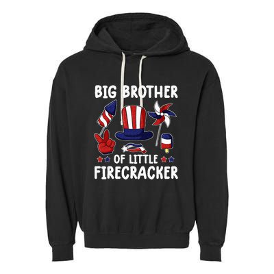 Big Brother Of The Little Firecracker 4th Of July Matching Garment-Dyed Fleece Hoodie