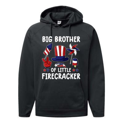 Big Brother Of The Little Firecracker 4th Of July Matching Performance Fleece Hoodie