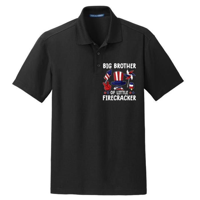 Big Brother Of The Little Firecracker 4th Of July Matching Dry Zone Grid Polo