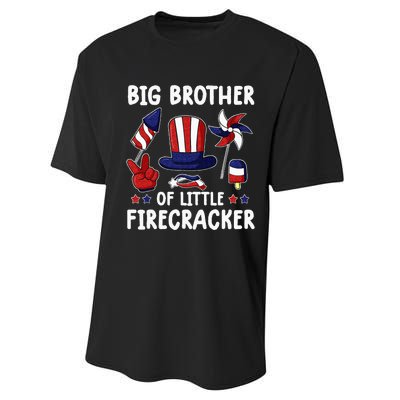 Big Brother Of The Little Firecracker 4th Of July Matching Performance Sprint T-Shirt