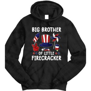 Big Brother Of The Little Firecracker 4th Of July Matching Tie Dye Hoodie