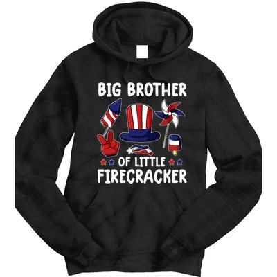 Big Brother Of The Little Firecracker 4th Of July Matching Tie Dye Hoodie