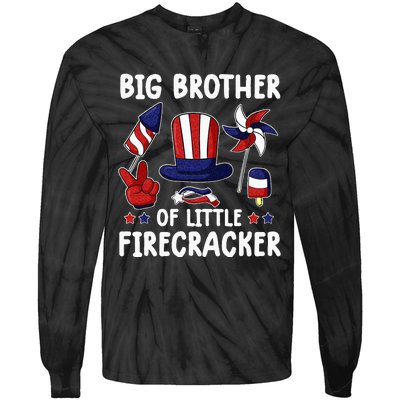 Big Brother Of The Little Firecracker 4th Of July Matching Tie-Dye Long Sleeve Shirt