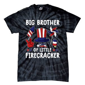 Big Brother Of The Little Firecracker 4th Of July Matching Tie-Dye T-Shirt