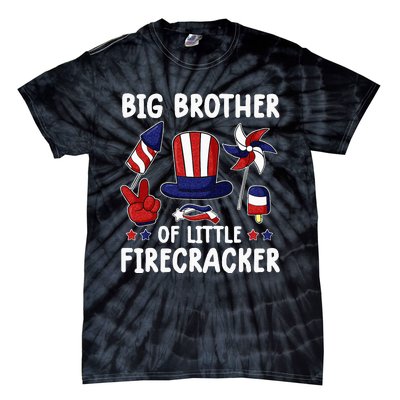 Big Brother Of The Little Firecracker 4th Of July Matching Tie-Dye T-Shirt