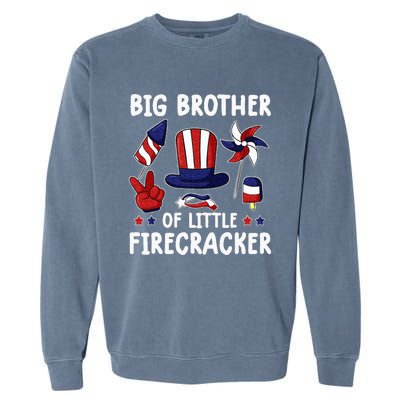 Big Brother Of The Little Firecracker 4th Of July Matching Garment-Dyed Sweatshirt