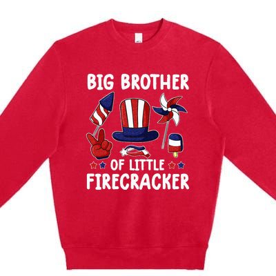 Big Brother Of The Little Firecracker 4th Of July Matching Premium Crewneck Sweatshirt