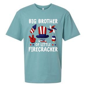 Big Brother Of The Little Firecracker 4th Of July Matching Sueded Cloud Jersey T-Shirt