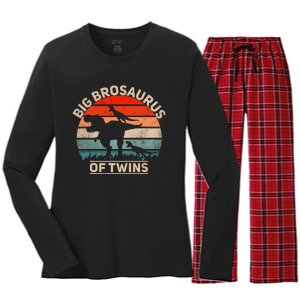 Big Brosaurus Of Twins Big Brother Of Twins Annonce Women's Long Sleeve Flannel Pajama Set 