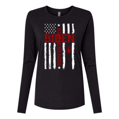 Biden Blood On His Hands American Flag Womens Cotton Relaxed Long Sleeve T-Shirt